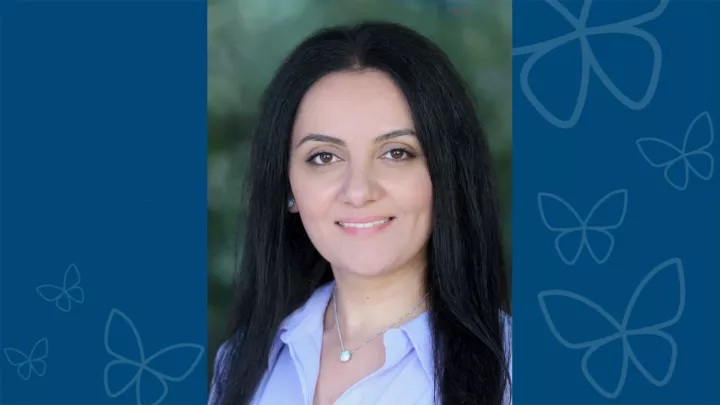 Professional headshot of Hasmik Soloyan, MD against blue letterbox background