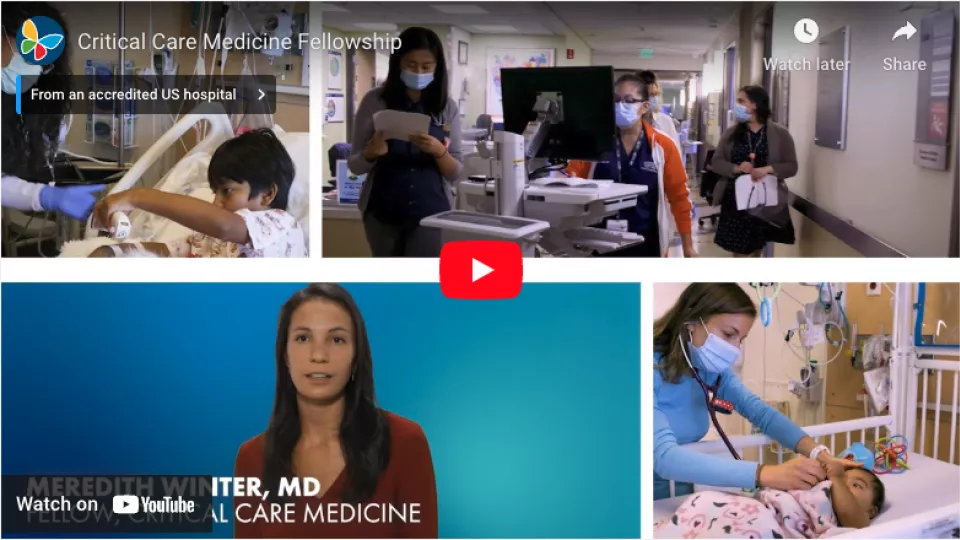 Screengrab of YouTube video player displaying CHLA's Critical Care Medicine Fellowship video
