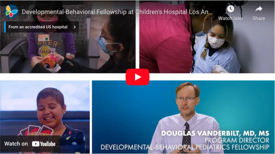 Screengrab of YouTube video player displaying CHLA's Developmental-Behavioral Fellowship video
