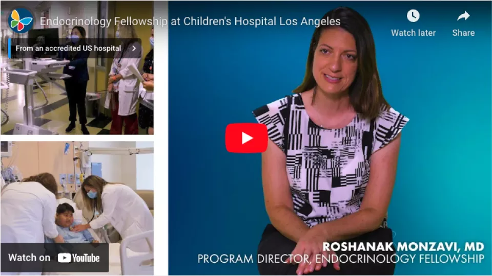 Screengrab of YouTube video player displaying CHLA's Endocrinology Fellowship video