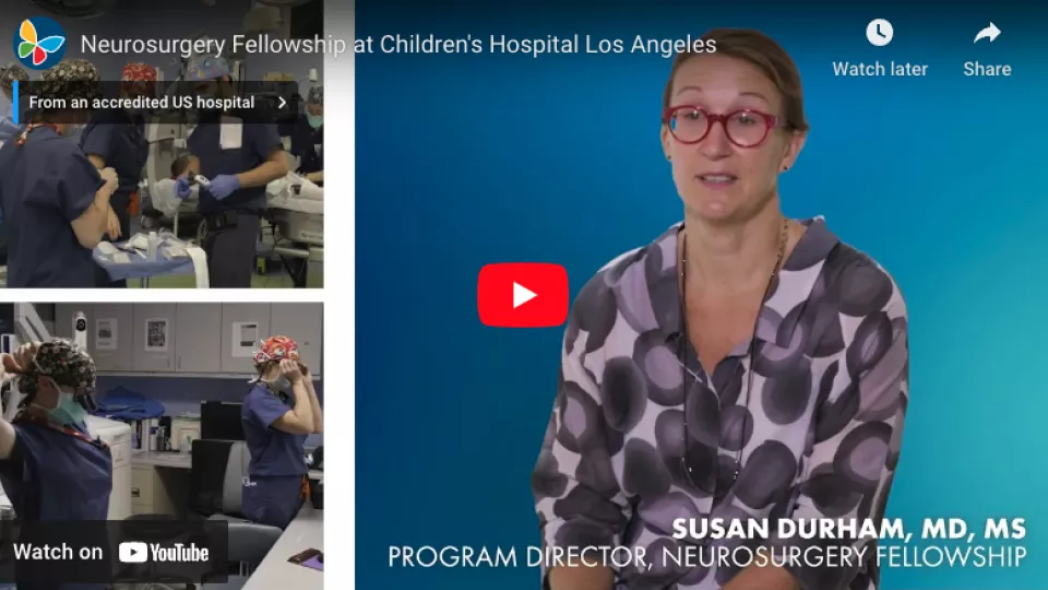 Screengrab of YouTube video player displaying CHLA's Neurosurgery Fellowship video