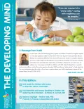 Little boy with medium skin tone and brown hair eats lunch with a knife and fork on the cover of the Winter 2011 edition of the Developing Mind Newsletter