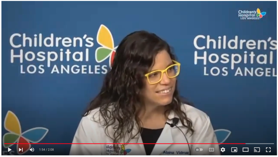 Screengrab of YouTube video player as Alaina Vidmar, MD, responds to question