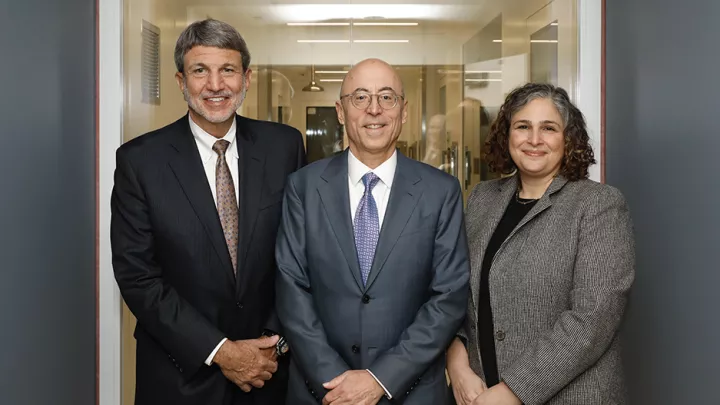 Paul S. Viviano, President and Chief Executive Officer of Children’s Hospital Los Angeles; Alan S. Wayne, MD, Director of the Cancer and Blood Disease Institute at CHLA; and Lara Khouri, MBA, MPH, Executive Vice President and Chief Operating Officer of CHLA, at the grand opening of the cGMP Laboratory