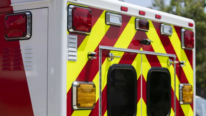 Close-up image of rear double-doors of ambulance