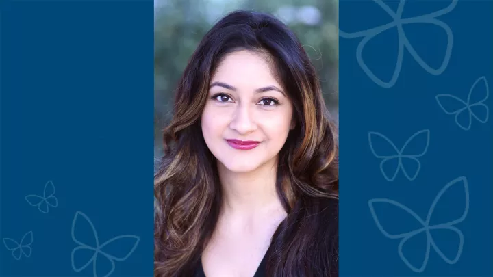 Professional headshot of Julie Hernandez, MS, CCRP against blue letterbox background