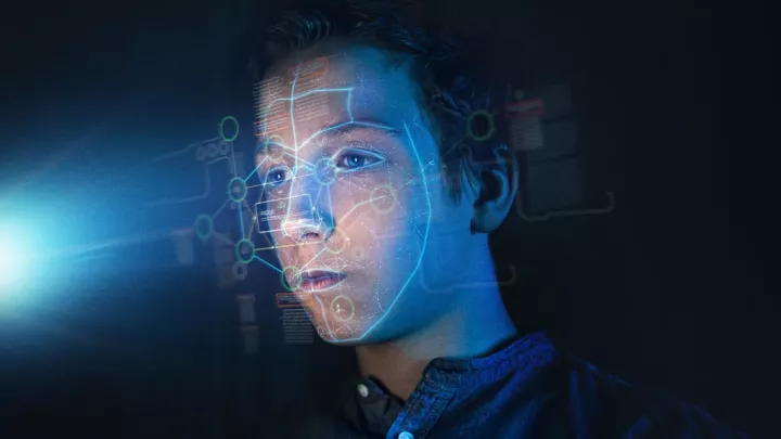 Boy's face being scanned for facial recognition
