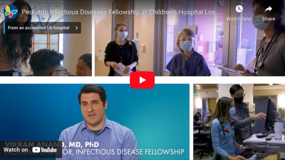 Screengrab of YouTube video player displaying CHLA's Infectious Diseases Fellowship video