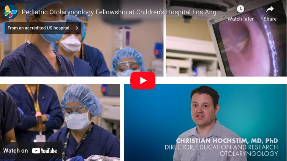 Screengrab of YouTube video player displaying CHLA's Pediatric Otolaryngology Fellowship video
