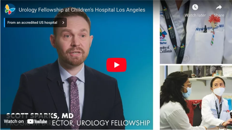 Screengrab of YouTube video player displaying CHLA's Pediatric Urology Fellowship video