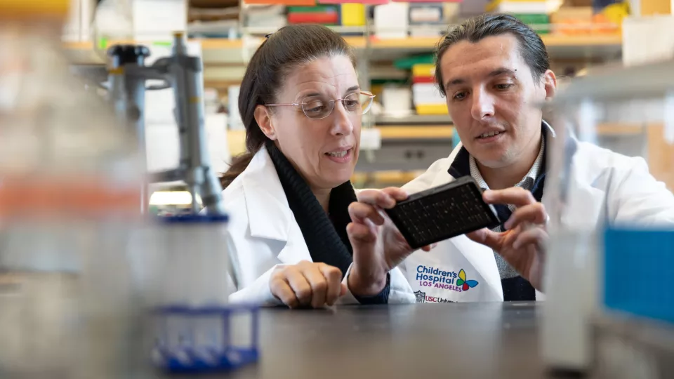 L-R: Laura Perin, PhD, and Stefano Da Sacco, PhD at Children's Hospital Los Angeles.