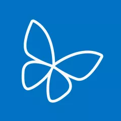 Profile picture placeholder image of a line drawing of a butterfly on a blue background.
