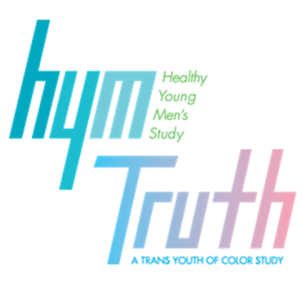 Brightly colored logo with text HYM Healthy Young Men's Study and Truth A Trans Youth of Color Study