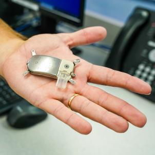 Close up shot of the Thalamic RNS device in someone's hands.