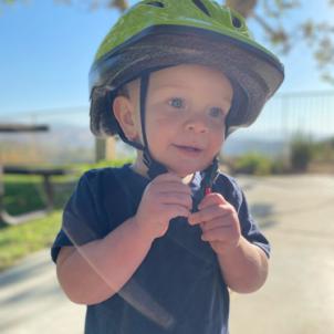 Bryce wearing a bike helmet