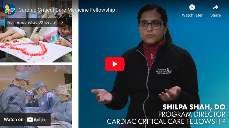 Screengrab of YouTube video player displaying CHLA's Cardiac Critical Care Medicine Fellowship video