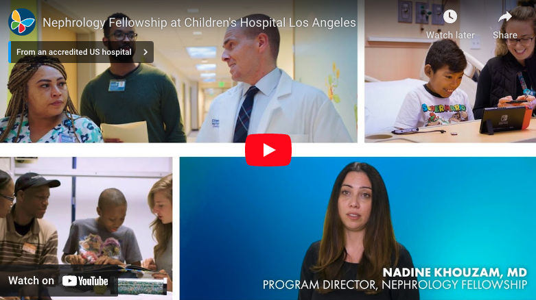 Screengrab of YouTube video player displaying CHLA's Nephrology Fellowship video