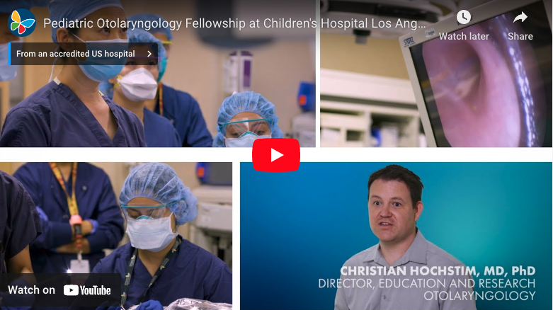 Screengrab of YouTube video player displaying CHLA's Pediatric Otolaryngology Fellowship video
