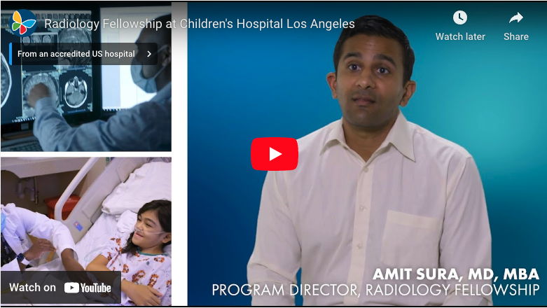 Screengrab of YouTube video player displaying CHLA's Radiology Fellowship video