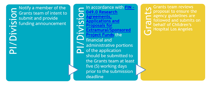 A colorful chart explaining CHLA's process for reviewing grant submissions