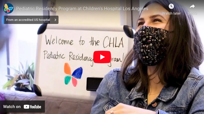 Screengrab of YouTube video player displaying CHLA's Pediatric Residency video