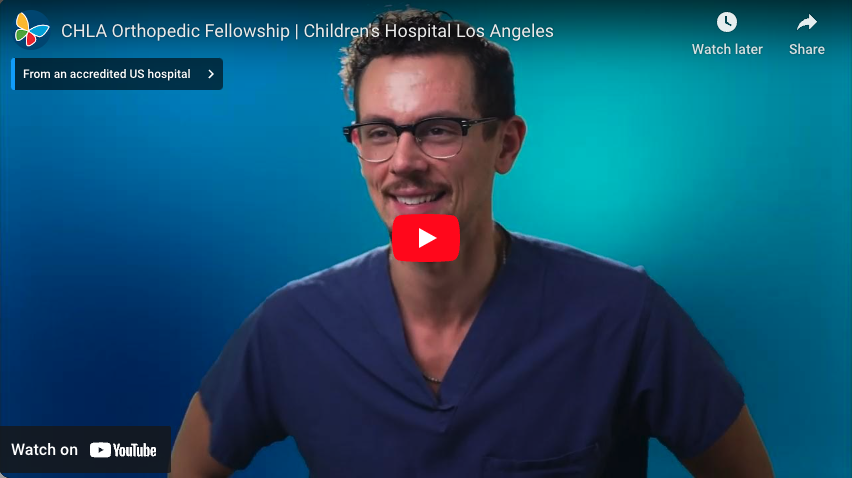 Screengrab of YouTube video player displaying CHLA's Orthopedic Fellowship video