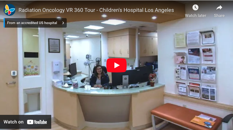 Screengrab of YouTube video player displaying CHLA's Radiation Oncology VR 360 Tour