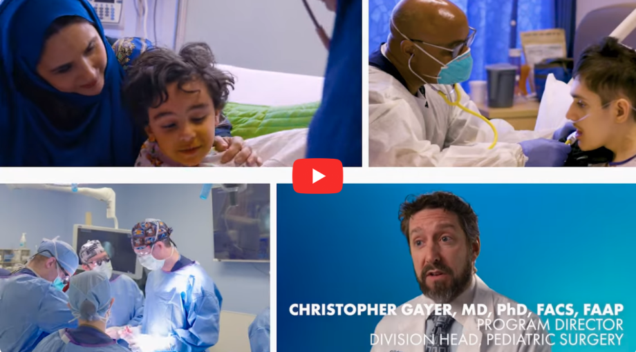 Screengrab of YouTube video player displaying a still from CHLA's Pediatric Surgery Fellowship recruitment video