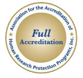 Association for the Accreditation of Human Research Protection Programs logo with the text "Full Accreditation"