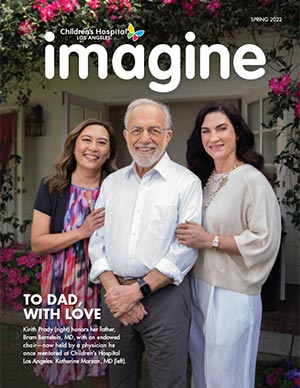 CHLA Imagine Magazine Spring 2022 Cover image showing father and two daughters smiling