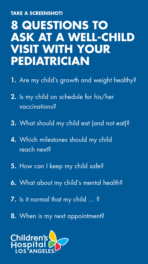 List of 8 questions to ask at a well-child appointment