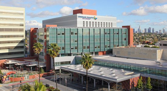 Outside photo of the Anderson Pavilion building at Children's Hospital Los Angeles