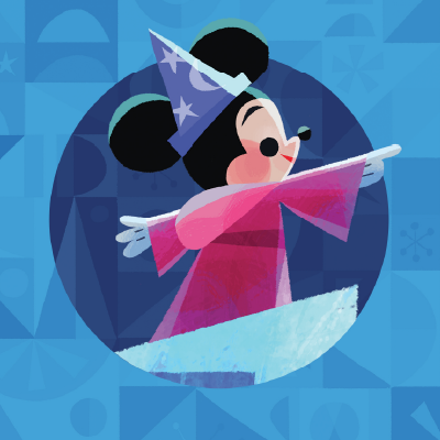 Illustration of Sorcerer Mickey Mouse pointing his finger