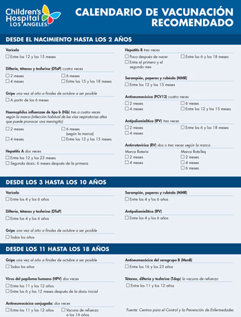 Recomendaciones Medicas Para Los Ninos Sanos Programacion De Las Vacunas Rutinarias Children S Hospital Los Angeles